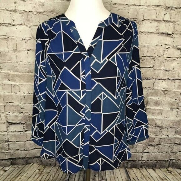 NYDJ Blue Abstract Pintuck Pleat Blouse - Picture 2 of 5